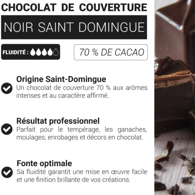 Chocolat de couverture noir Saint Domingue - 70% de cacao - 250g
