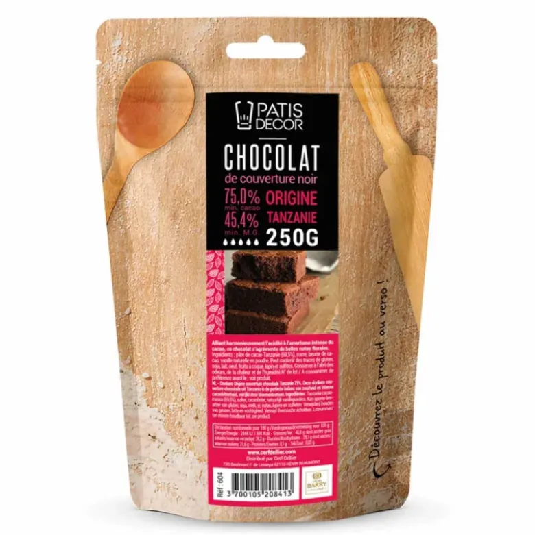Chocolat de couverture noir Tanzanie - 75% de cacao - 250g