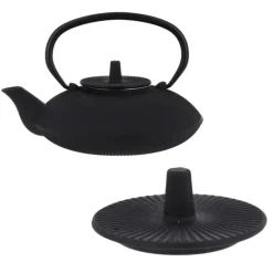 Coffret théière + tasses à rayures en fonte noir - 800 ml