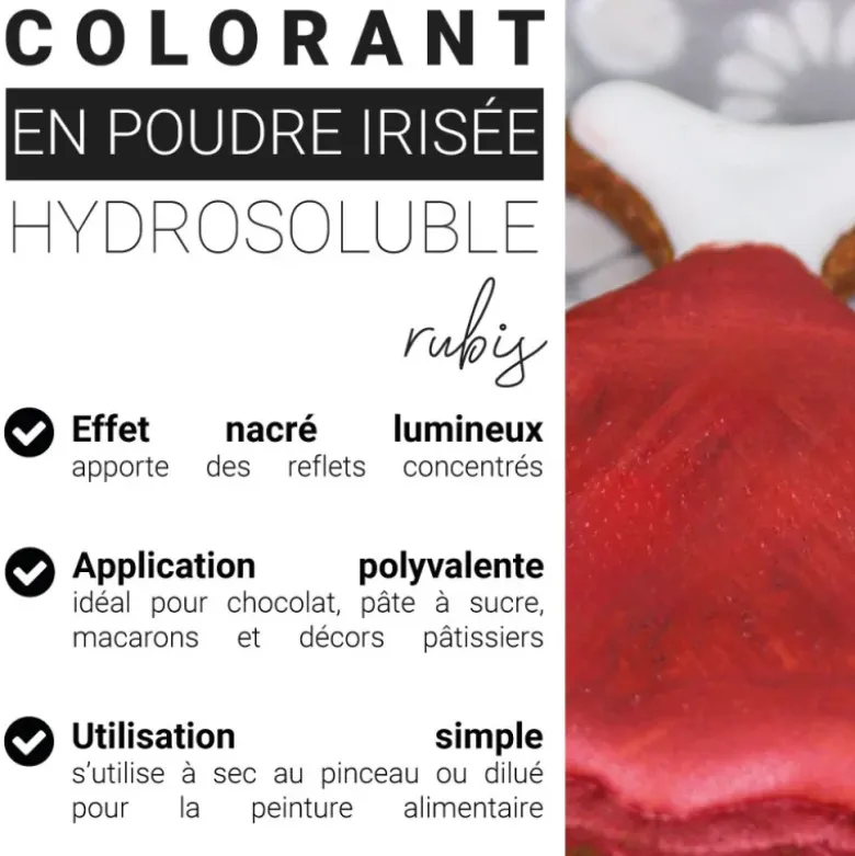 Colorant en poudre irisé rouge rubis - 5 g