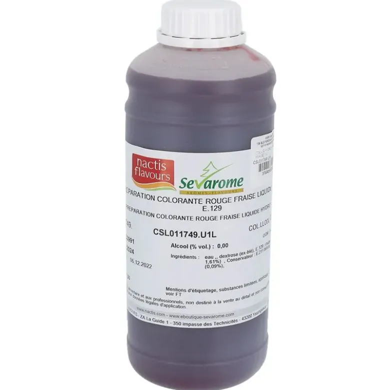 Colorant liquide hydrosoluble rouge fraise 1L