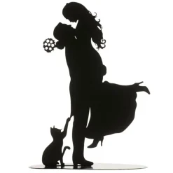 Couple de mariés avec chat métal noir