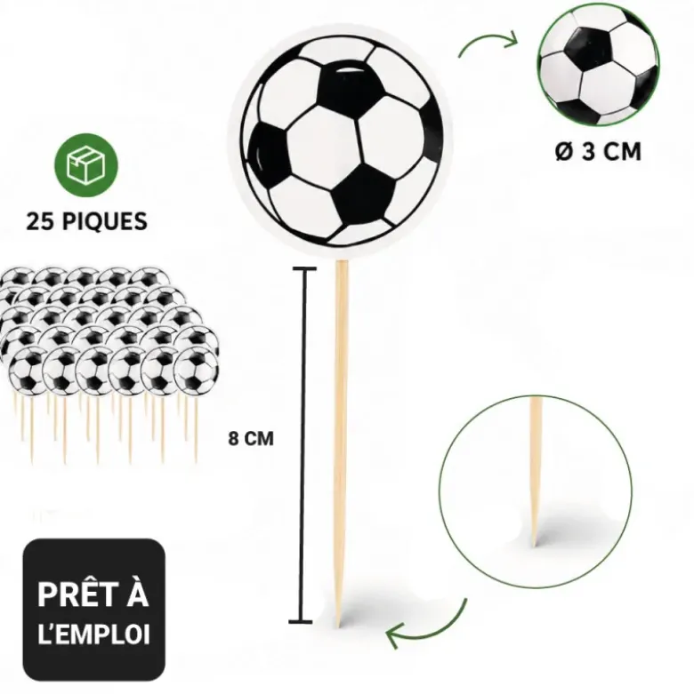 Cupcake Toppers Ballon de Foot (x 25)