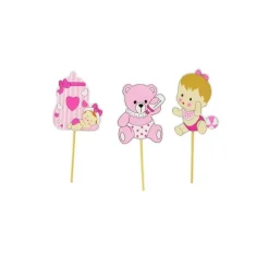 Cupcake Toppers Bébé fille en bois (x3)