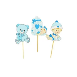 Cupcake Toppers Bébé garçon en bois (x3)