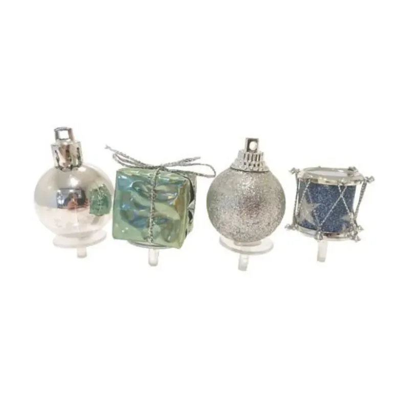 Décors assortis bleu argent à piquer sur bûches (x24)