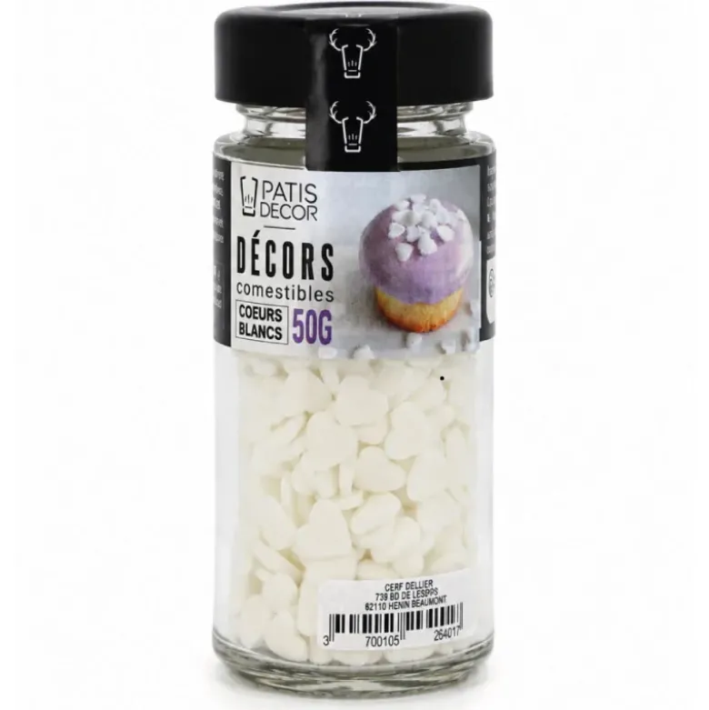 Décors comestibles cœurs blancs 50 g
