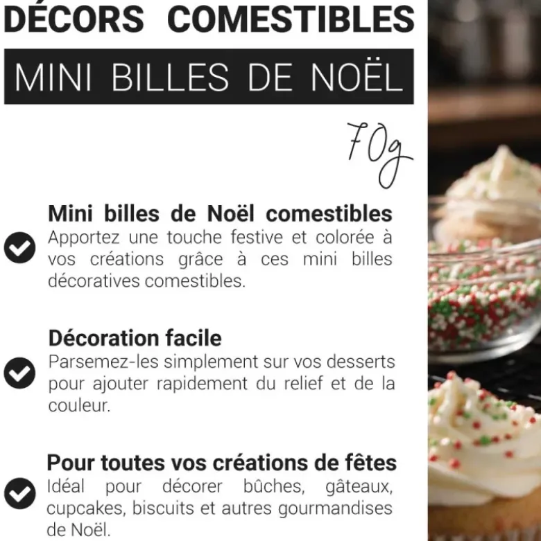 Décors comestibles mini billes de Noël