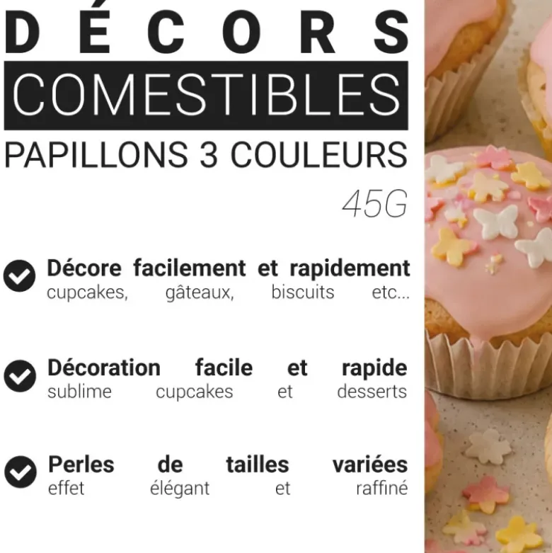 Décors comestibles papillons tricolores 45 g