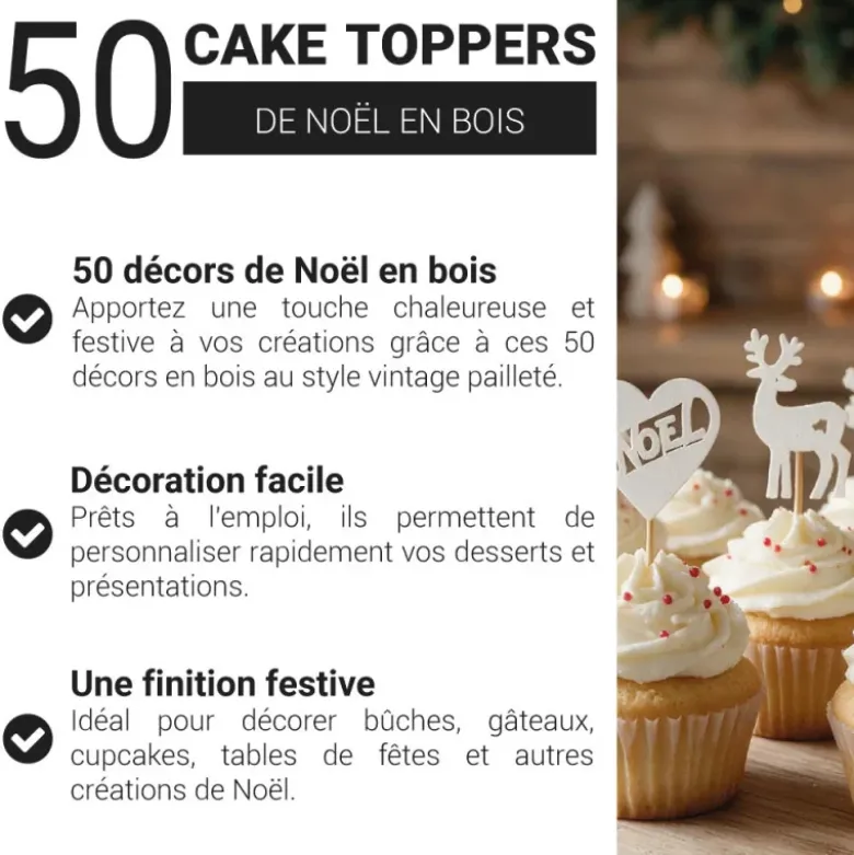 Décors de Noël en bois vintage pailleté (x50)