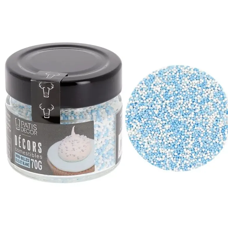 Décors mini billes bleues et blanches