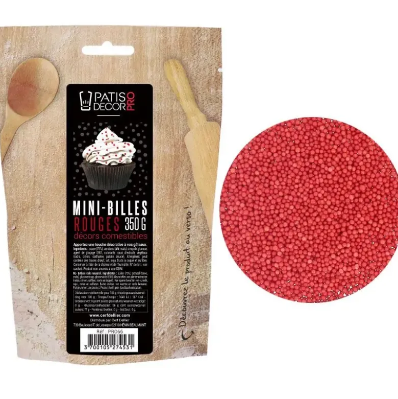 Décors mini billes rouges comestibles 350 g