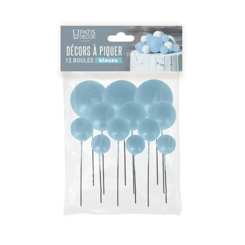 Décors à piquer de 12 boules bleues