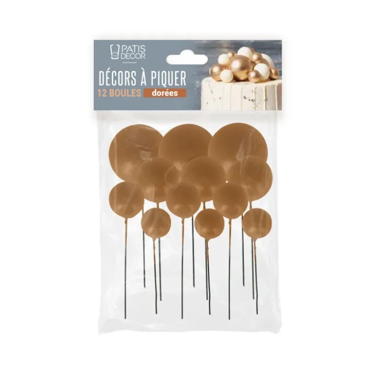 Décors à piquer de 12 boules dorées