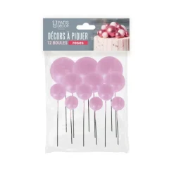 Décors à piquer de 12 boules roses