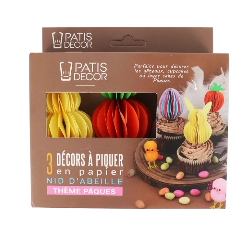 Décors à piquer en papier nid d'abeille, 3 décors thème Pâques