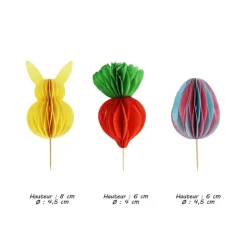 Décors à piquer en papier nid d'abeille, 3 décors thème Pâques