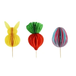 Décors à piquer en papier nid d'abeille, 3 décors thème Pâques