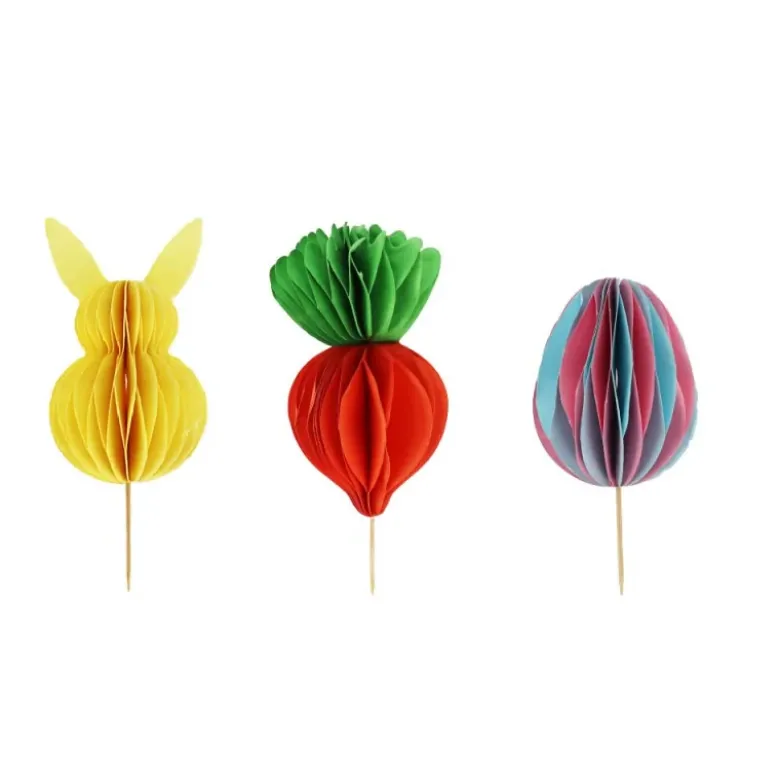 Décors à piquer en papier nid d'abeille, 3 décors thème Pâques