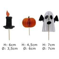Décors à piquer en papier nid d'abeille, 3 décors thème halloween