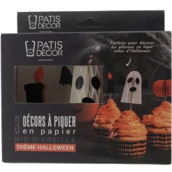 Décors à piquer en papier nid d'abeille, 3 décors thème halloween
