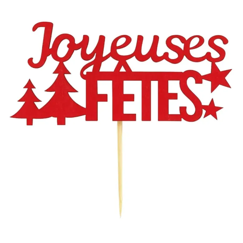 Décors sur pique "Joyeuses Fêtes" rouges (x2)
