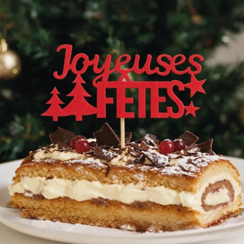 Décors sur pique "Joyeuses Fêtes" rouges (x2)