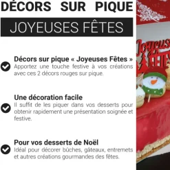 Décors sur pique "Joyeuses Fêtes" rouges (x30)