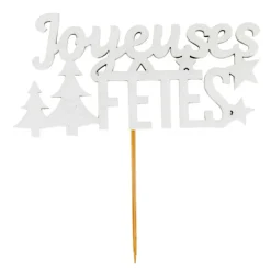 Décors sur pique "Joyeuses Fêtes" blancs (x2)