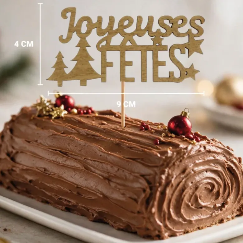 Décors sur pique "Joyeuses Fêtes" dorés (x2)
