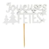 Décors sur pique "Joyeuses Fêtes" blancs (x30)