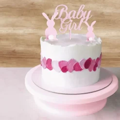 Décors sur pique roses Baby Girl lapins