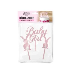 Décors sur pique roses Baby Girl lapins
