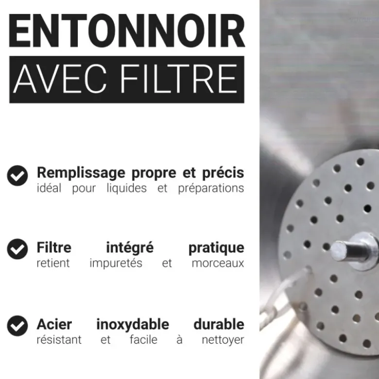 Entonnoir avec filtre en acier inoxydable