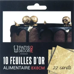 Feuilles d'or alimentaire 8 x 8cm 22 carats (x10)