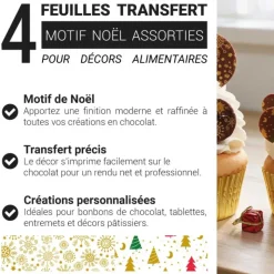 Feuilles transfert Noël assorties (x4)