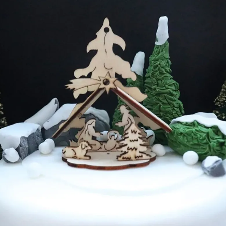Kit crèche de Noël en bois sur pique
