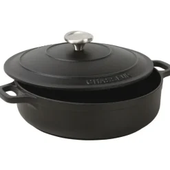 Le Chasseur cocotte basse avec couvercle noire 20 cm