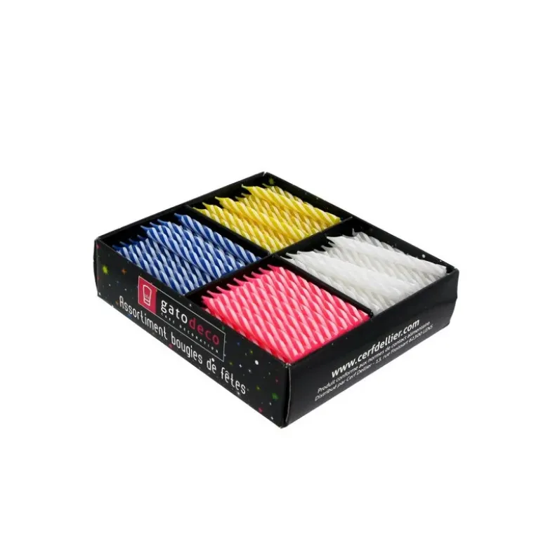 Lot de 250 bougies torsadées fines assorties - Hauteur 6 cm