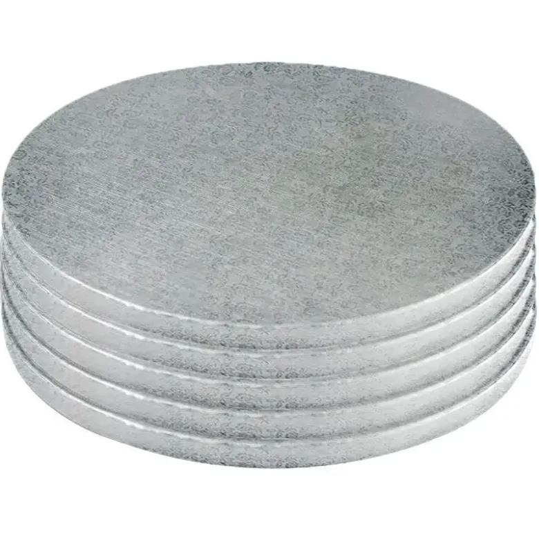 Lot de 5 cake drums ronds argentés