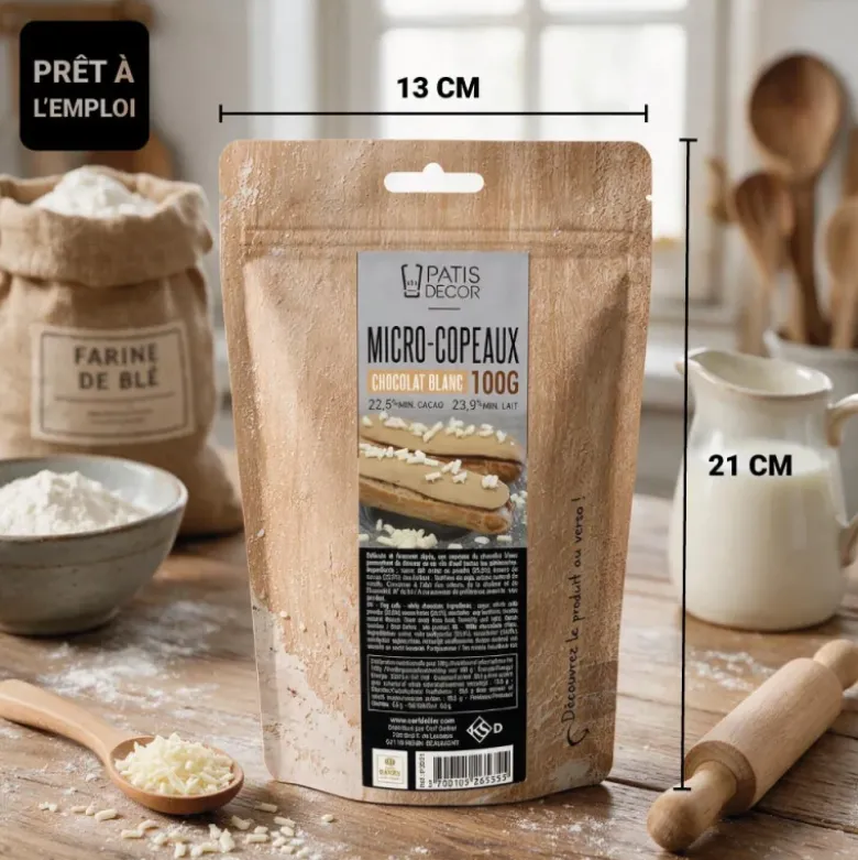 Micro-copeaux de chocolat blanc - 22,5% de cacao - 100g