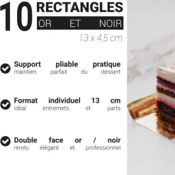 Mini supports cartonnés rectangles or et noir rainés (x10)