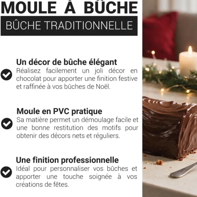 Moule à bûche PVC décor "bûche traditionnelle"