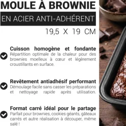 Moule à brownie en acier antiadhérent sans PFAS 19,5x19cm