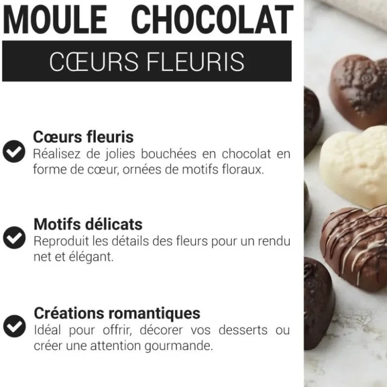 Moule chocolat bonbons coeurs fleuris