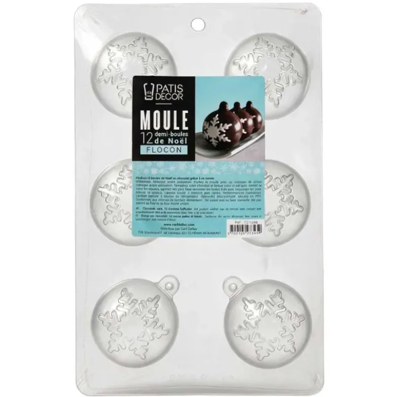 Moule chocolat 6 Boules de Noël flocons
