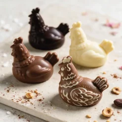 Moule chocolat 8 demi-poules plates assises 5 cm