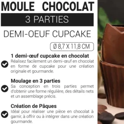 Moule chocolat en 3 parties demi œuf cupcake 3D