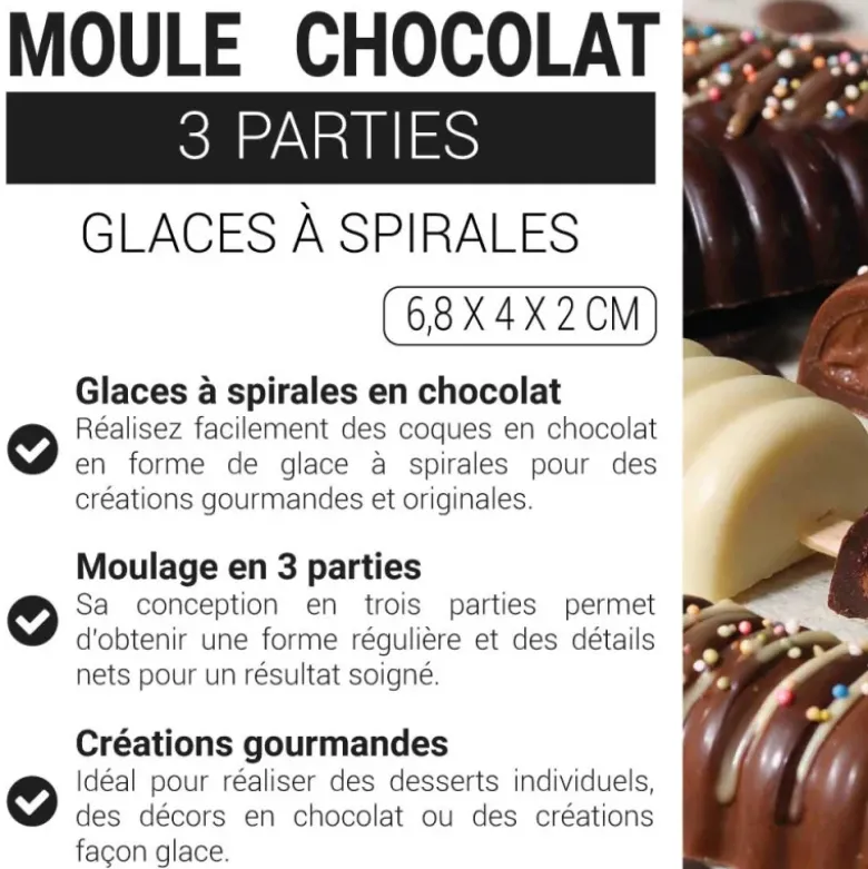Moule chocolat en 3 parties glaces à spirales
