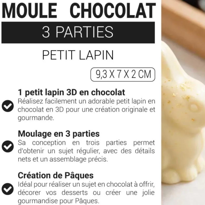 Moule chocolat en 3 parties petit lapin 3D